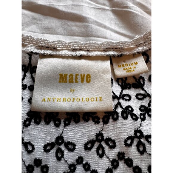 Maeve By Anthropologie Women's M Top Boho Embroidered Sleeveless Black White - Picture 3 of 9